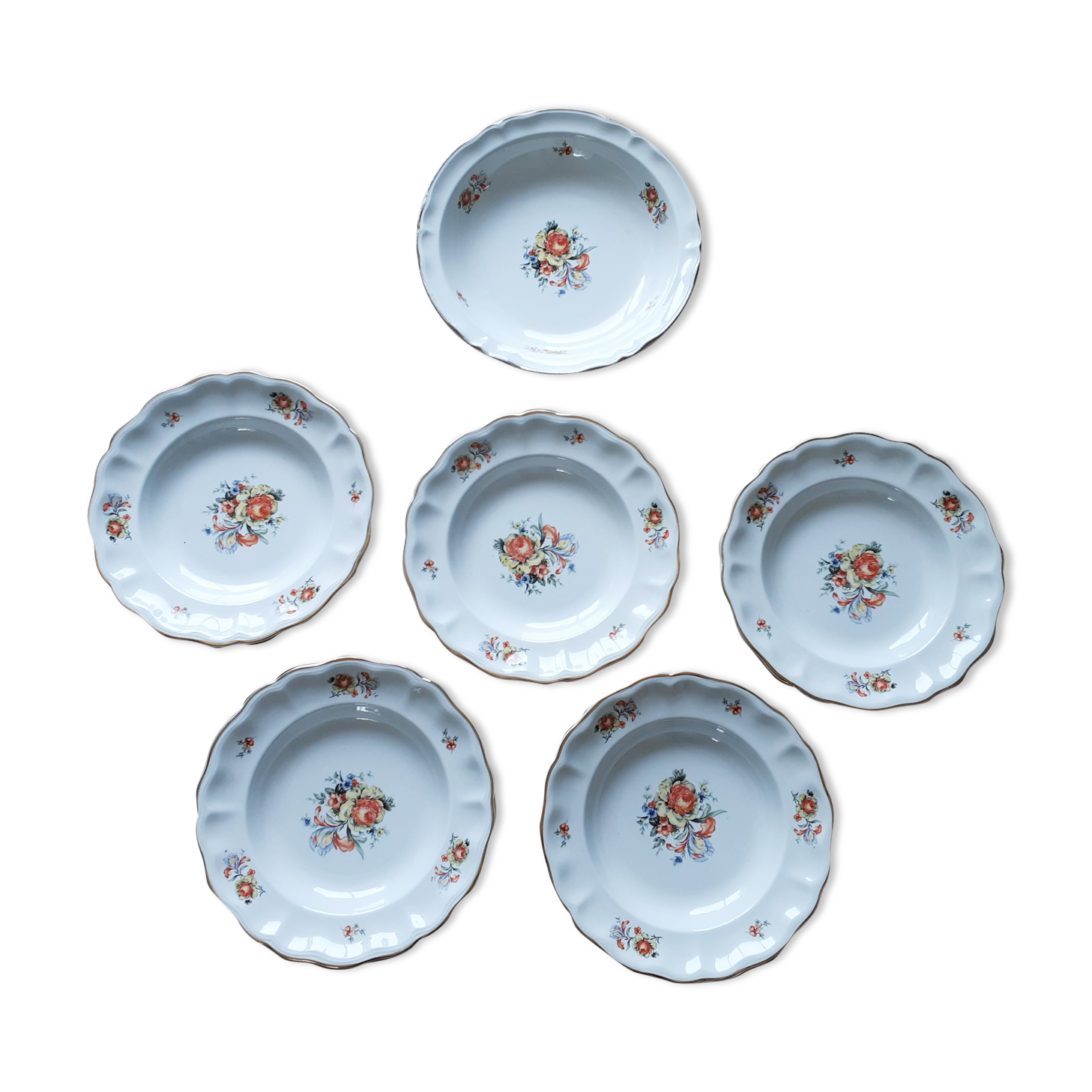 5 assiettes creuses et 1 plat en faience de Lunéville KG Marie-Thérèse