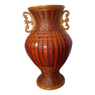 Woven wicker vase - vintage 60's