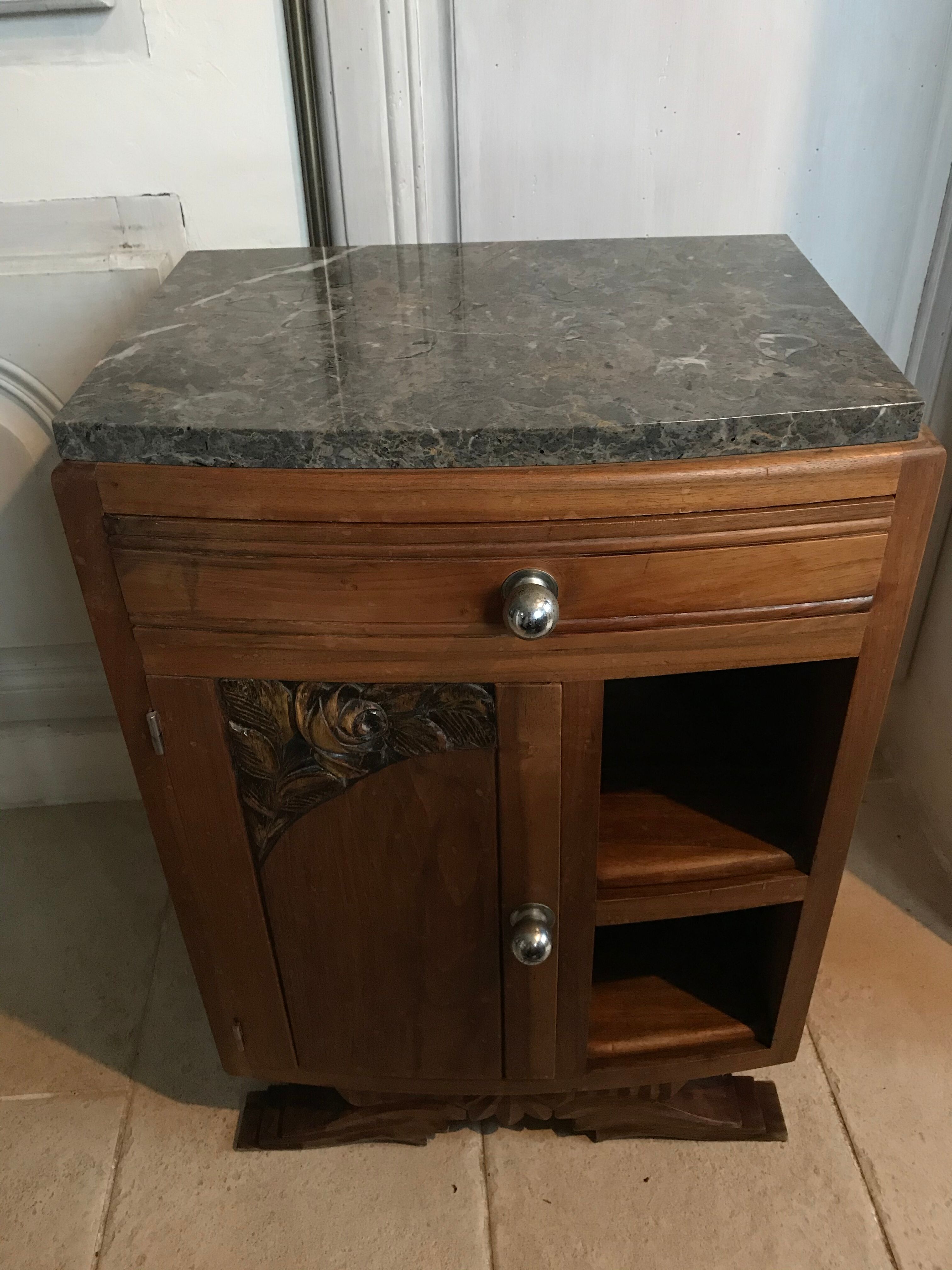 Art Deco wood and marble bedside
