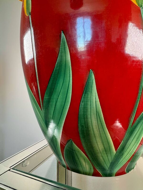 Lampe Drimmer années 80 céramique rouge et iris