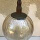 Suspension old crackled glass ball + Support brass wood Vintage