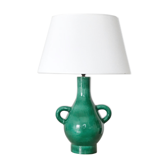 Large green enamelled ceramic lamp from 1950s