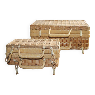 Set of 2 rattan suitcases