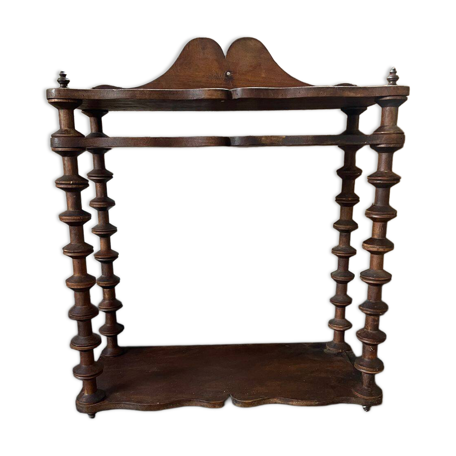 19th Century Original French Bobbin Turned Wooden Shelving Unit, Two Tier D