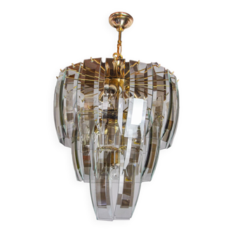 Black Veca chandelier 3 levels, Murano glass, Italy, 1970