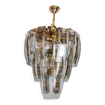 Lustre Veca noir 3 niveaux, verre de Murano, Italie, 1970