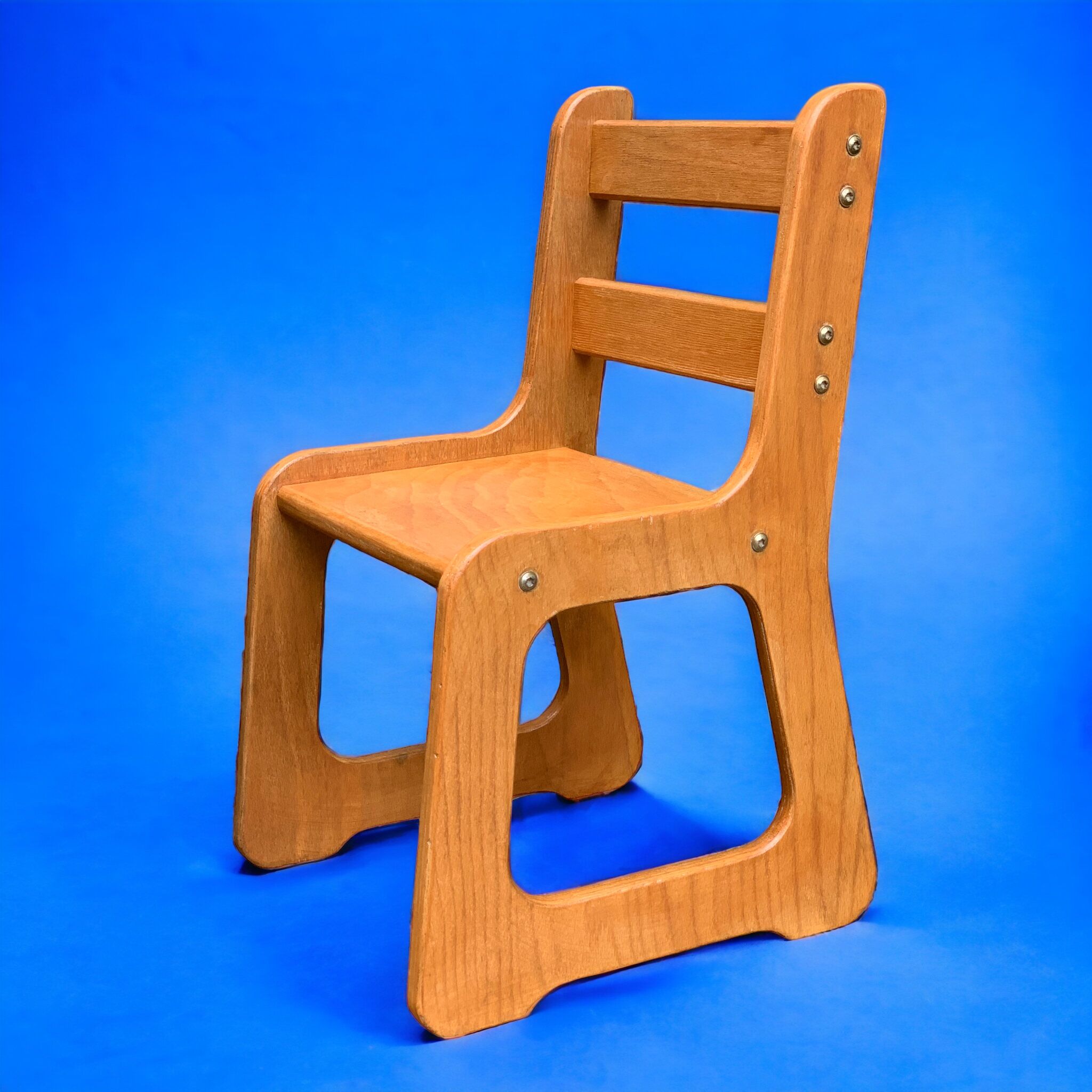 Children's wooden and formica desk and sled chairs 1970