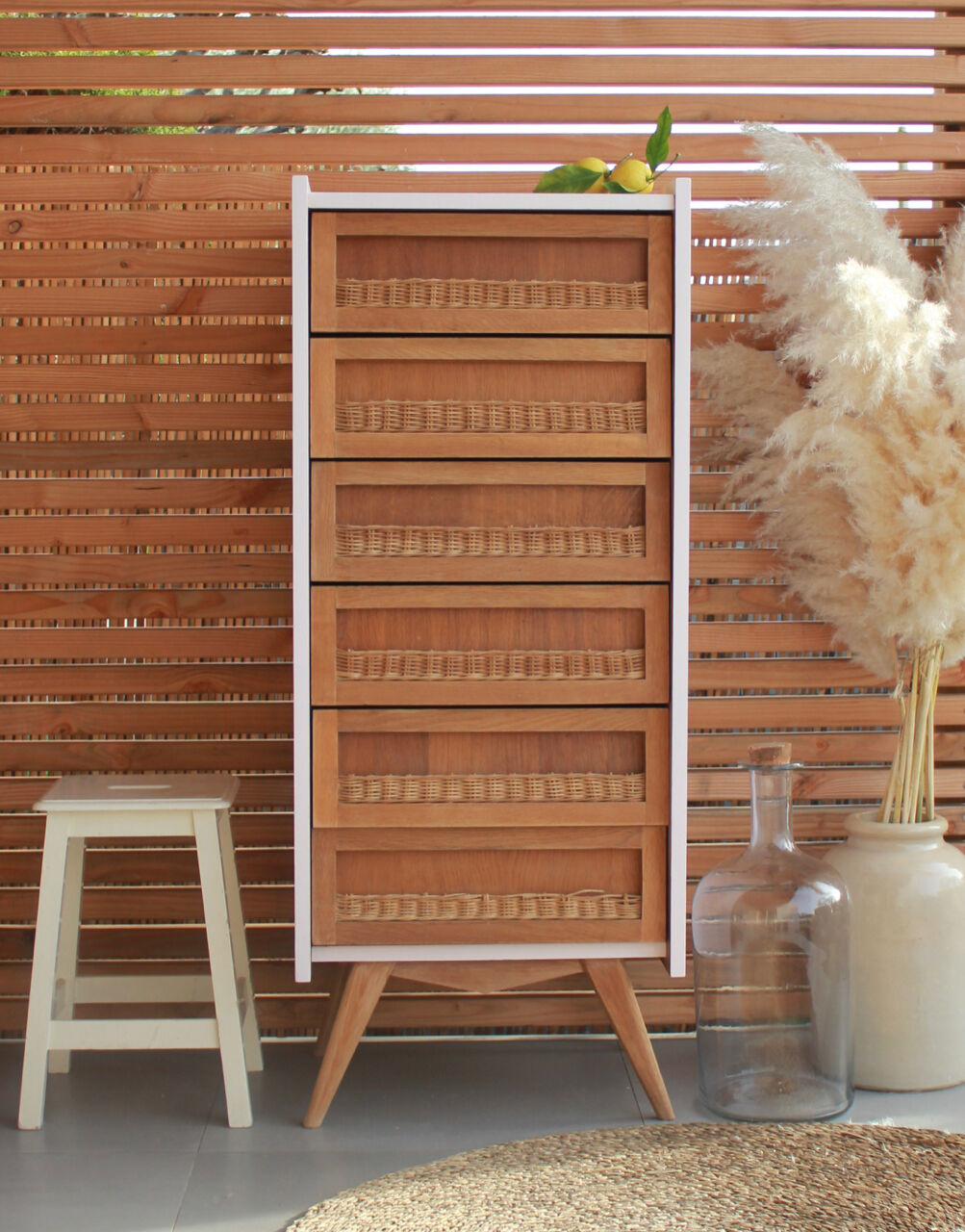 Vintage dresser rattan feet compass
