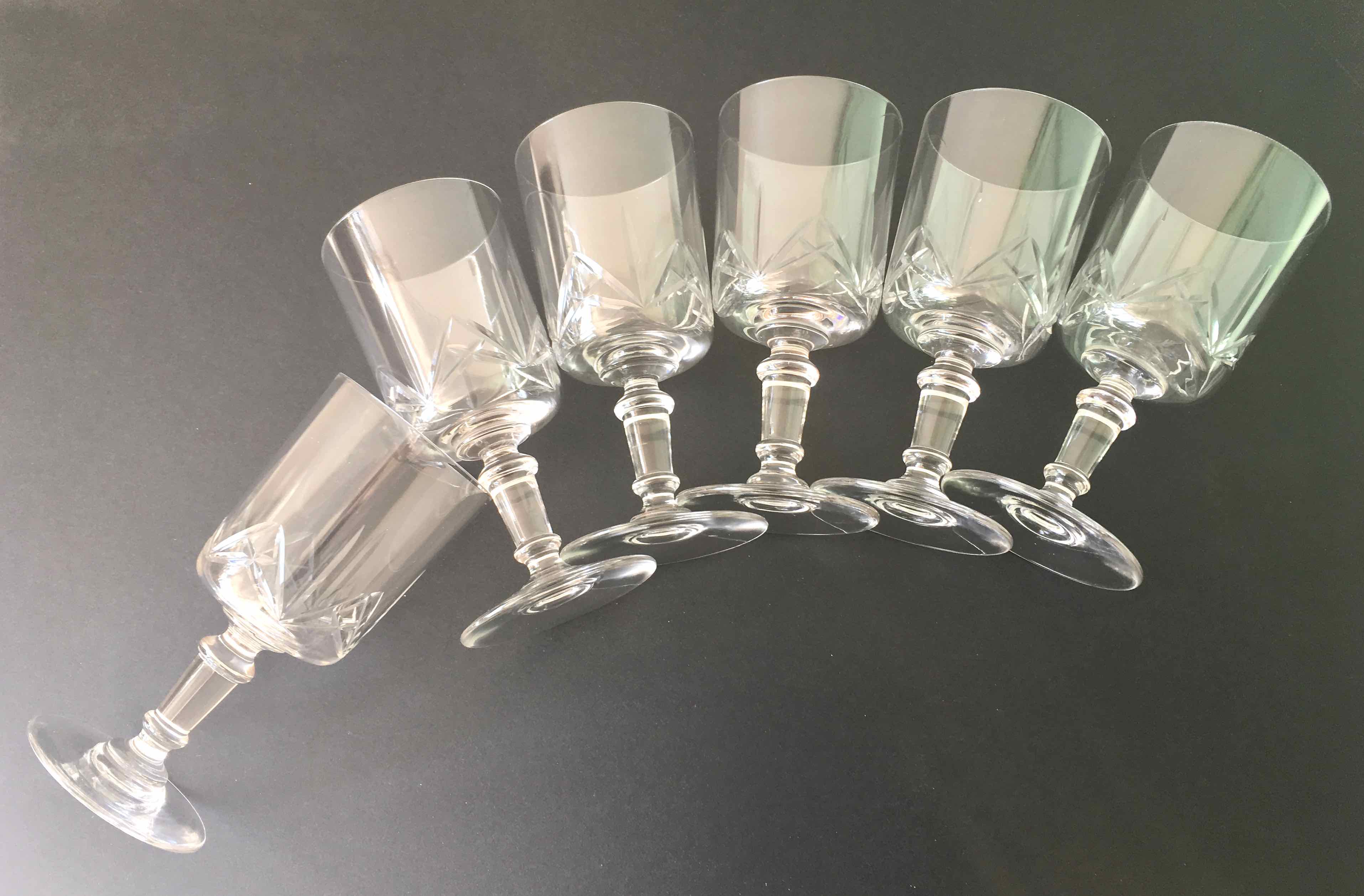 Set 6 cut crystal wine glasses