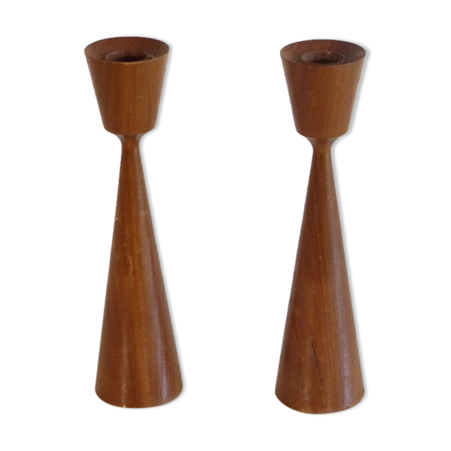 Pair of Scandinavian candle holders in teak 1960