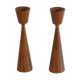 Pair of Scandinavian candle holders in teak 1960