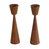 Pair of Scandinavian candle holders in teak 1960
