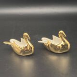 Porcelain swan salt & pepper duo with small spoons