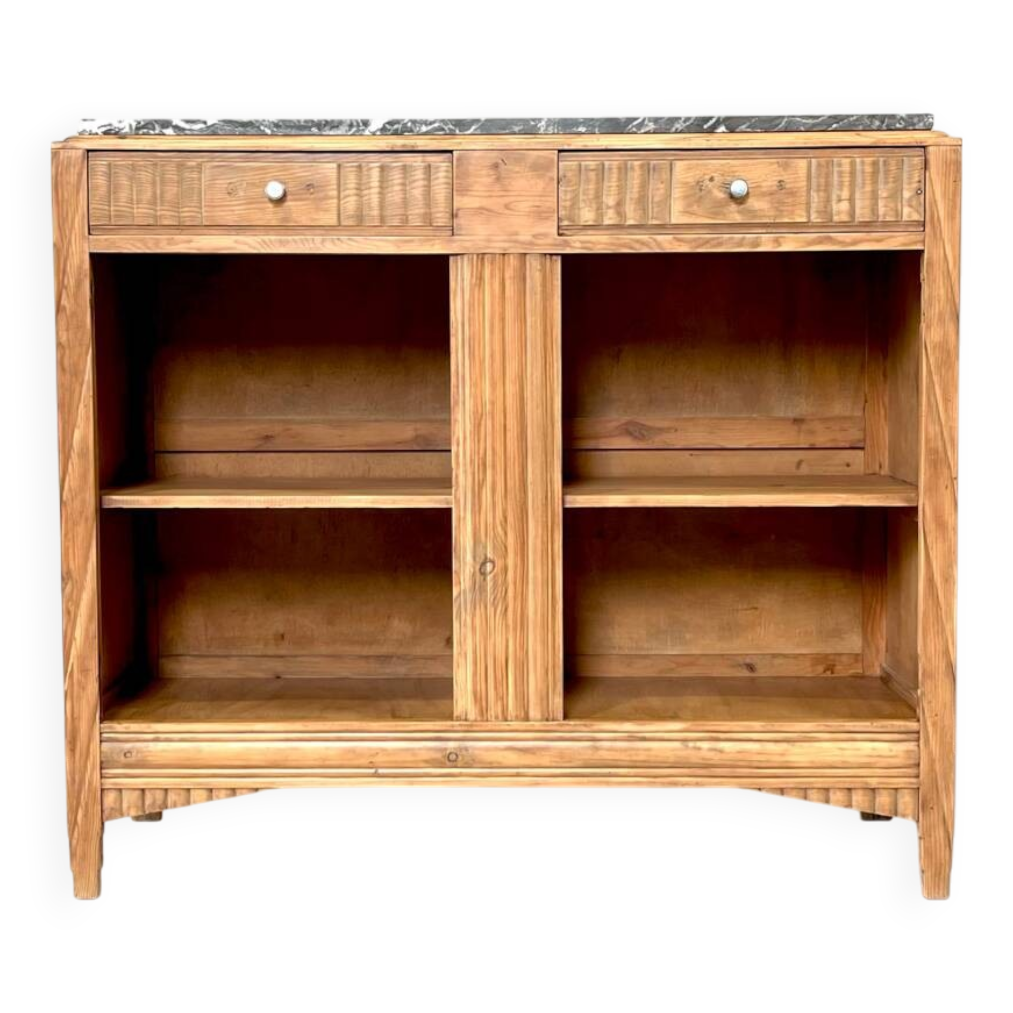 Antique low cabinet in wood and marble