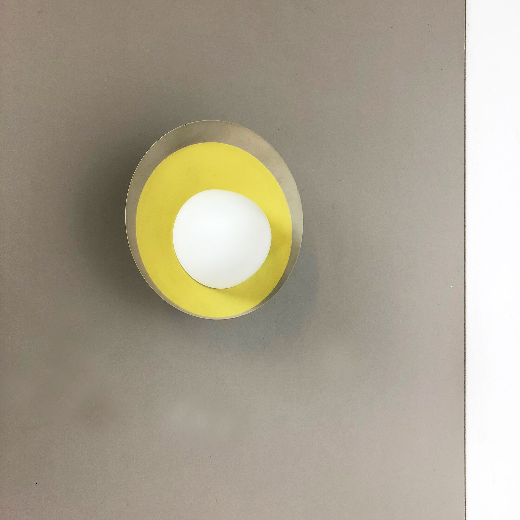 Round metal opaline glass wall light sconce, Italy, 1960s