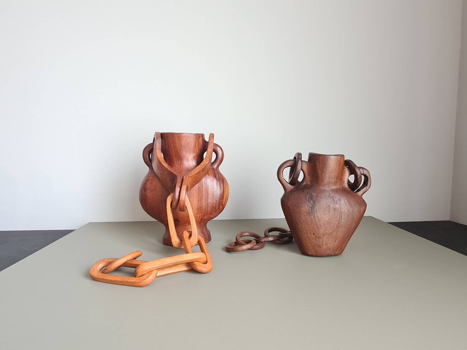 Hanging vase in solid wood carved / handcrafted