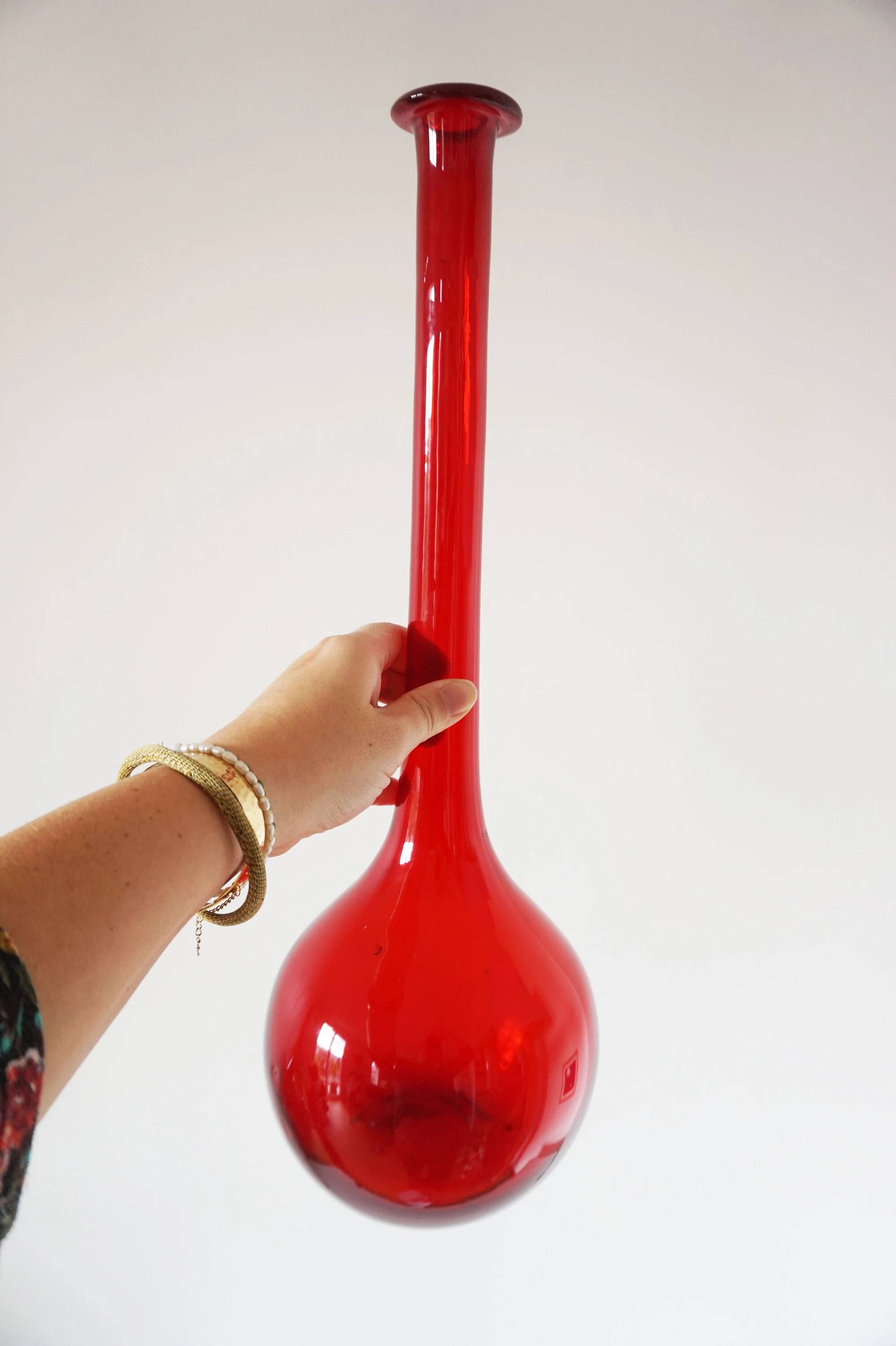 Italian blown glass bottle red EMPOLI