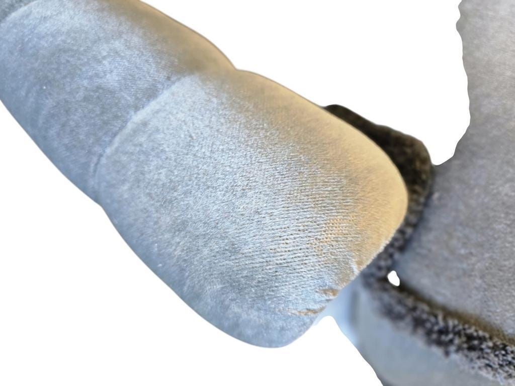 Light blue vintage sofa / armchair with fringes