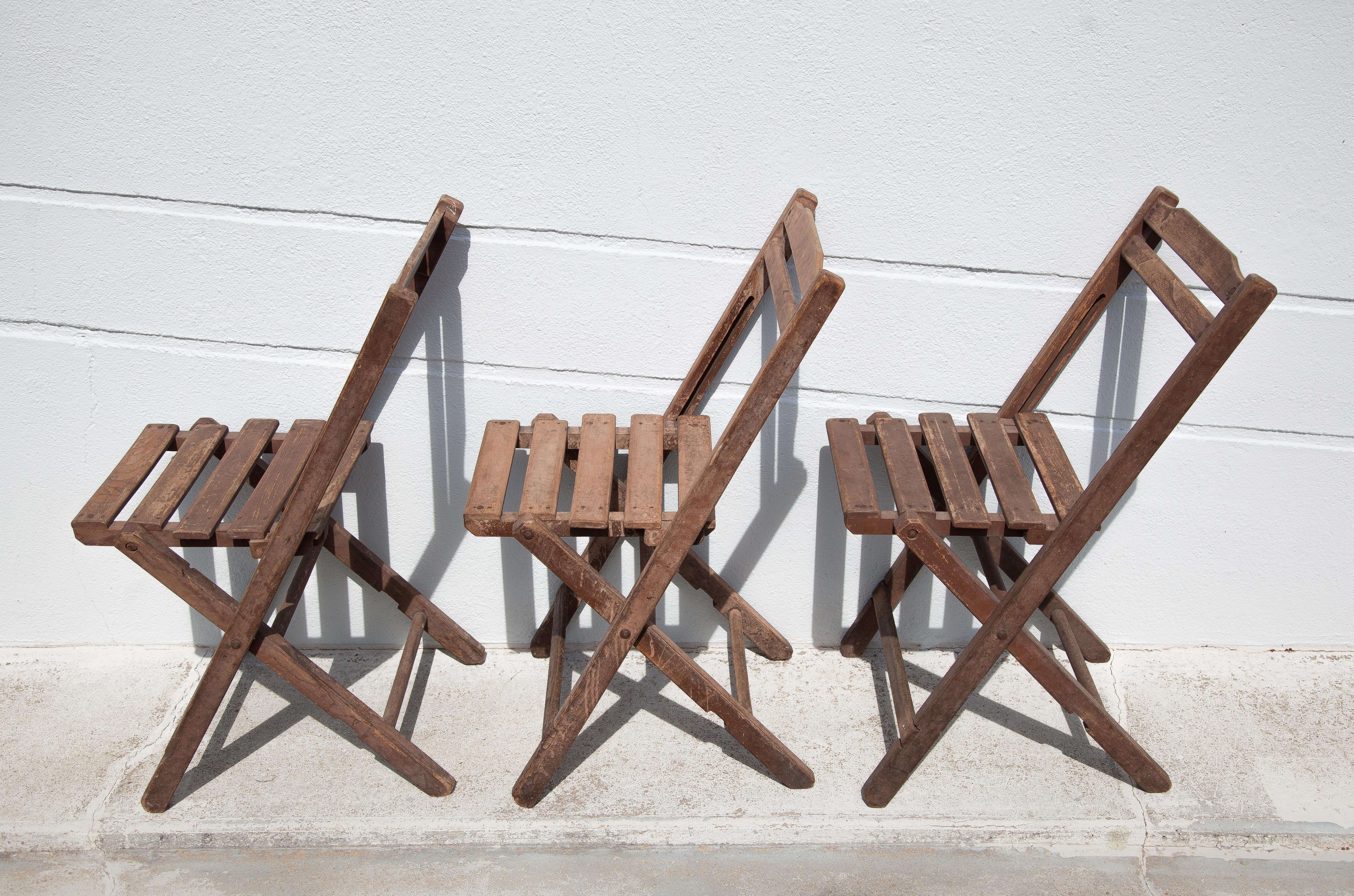 Set of 3 wooden folding chairs