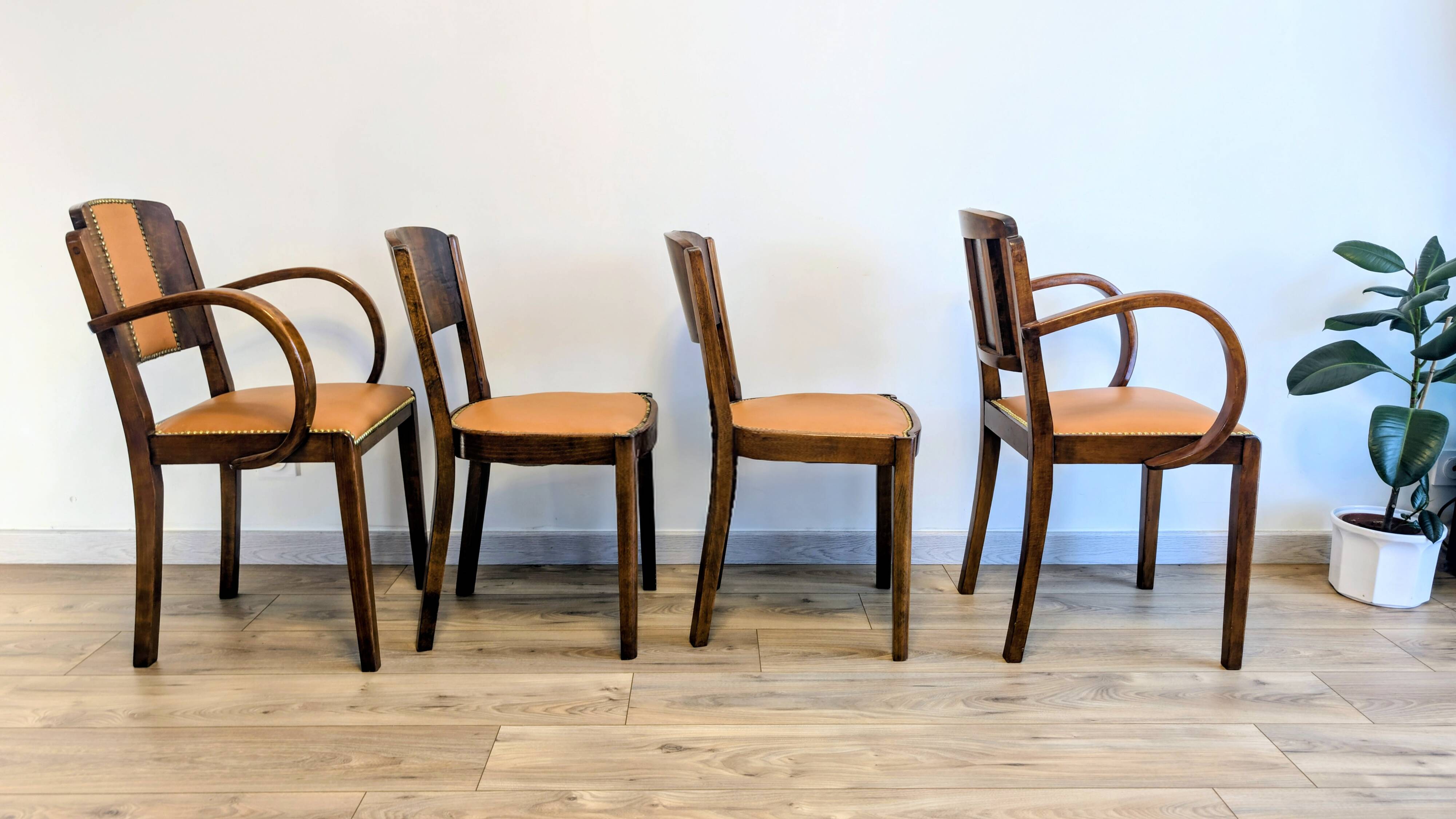 Pair of bridge armchairs and matching chairs – Art Deco style 1950