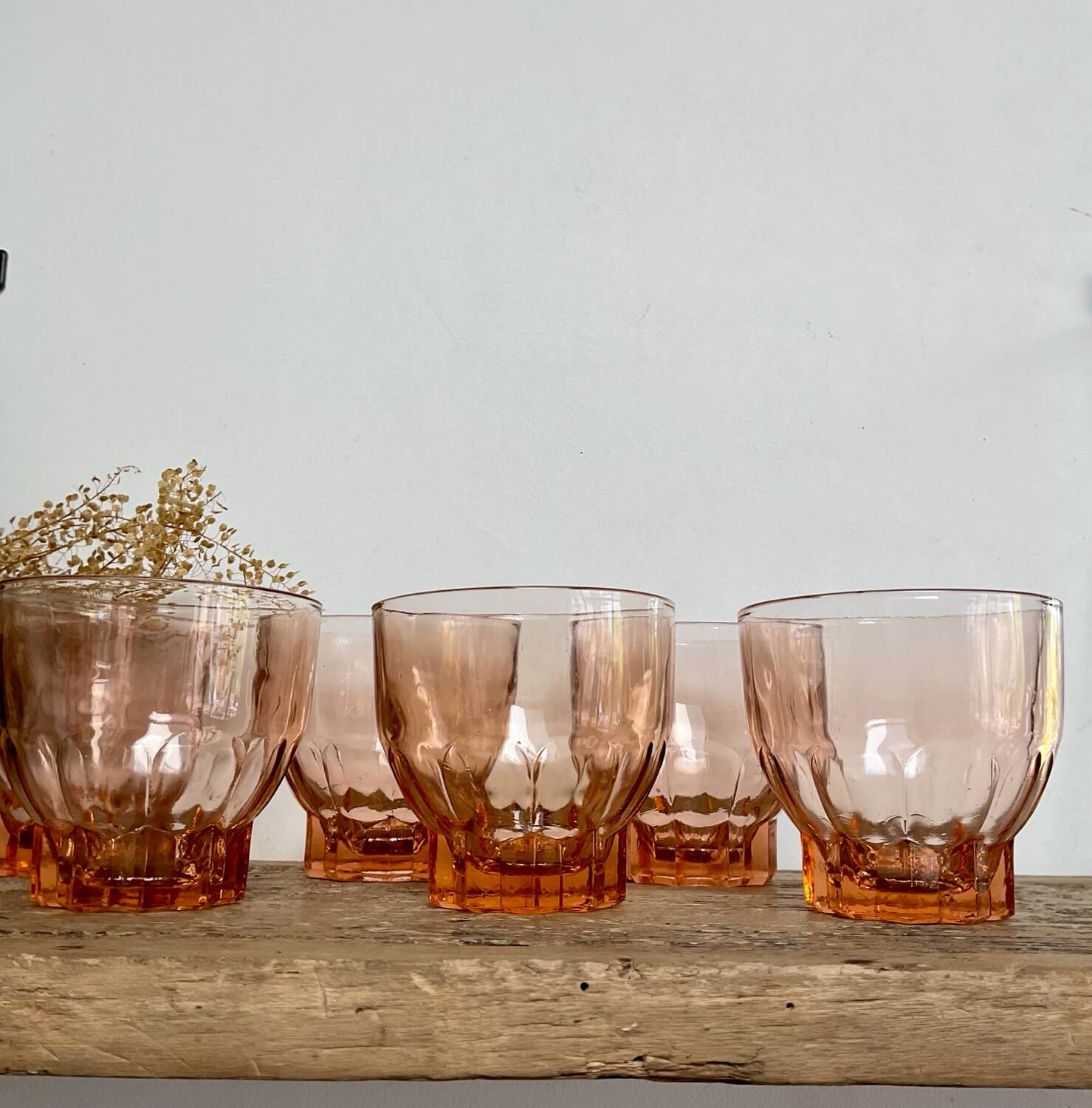 6 vintage Rosaline glasses