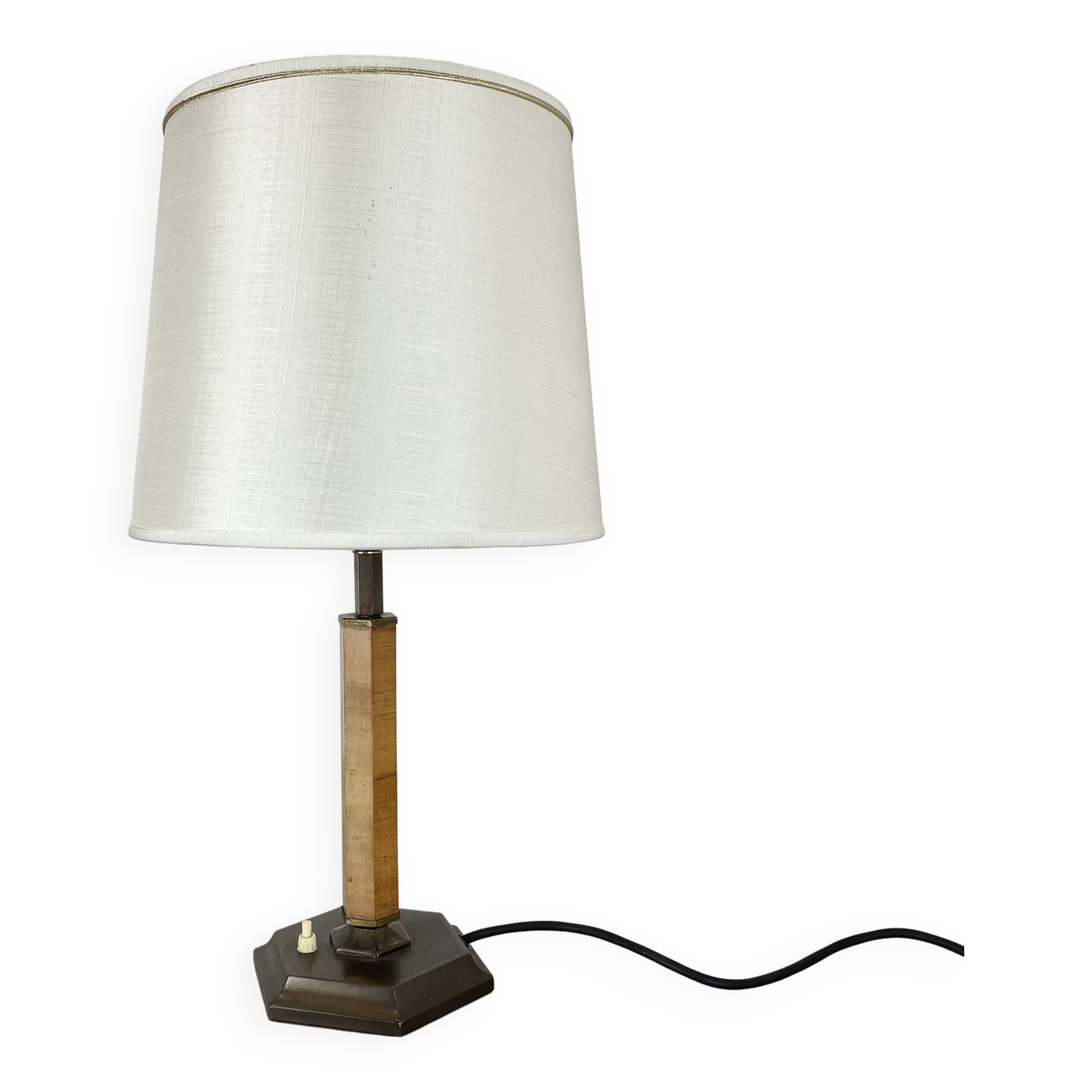 lampe de table Art déco unique en laiton et bois, Allemagne années 1930