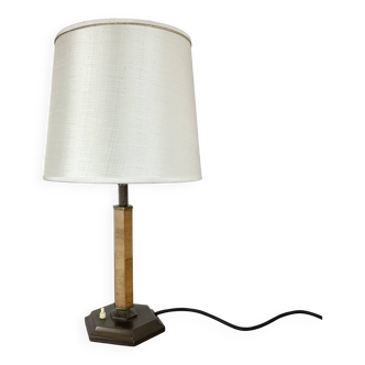 unique art deco brass and wood table light, Germany 1930s