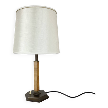 unique art deco brass and wood table light, Germany 1930s