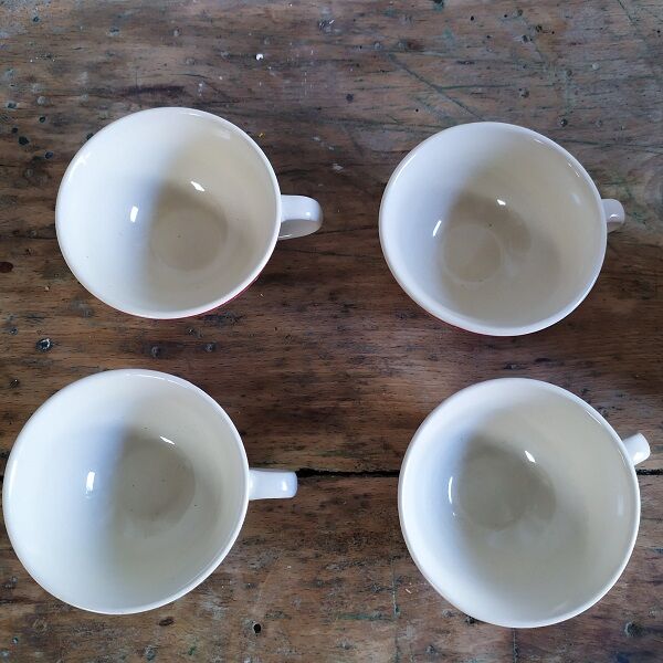 Beige porcelain bowls deco rooster bind of wine bordeau Lot of 4 Brocanteespritdantan