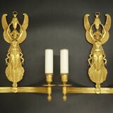 Large pair of Empire style winged caryatid sconces - gilded bronze