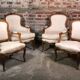 Armchairs Louis XV style carved walnut and fabric