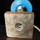 Small vintage blue glass and marble table lamp