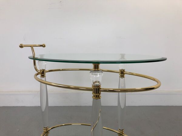 Chariot de chariot de chariot italien en laiton et en verre, années 1970