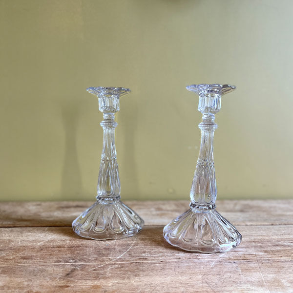 Pair of molded glass candle holders
