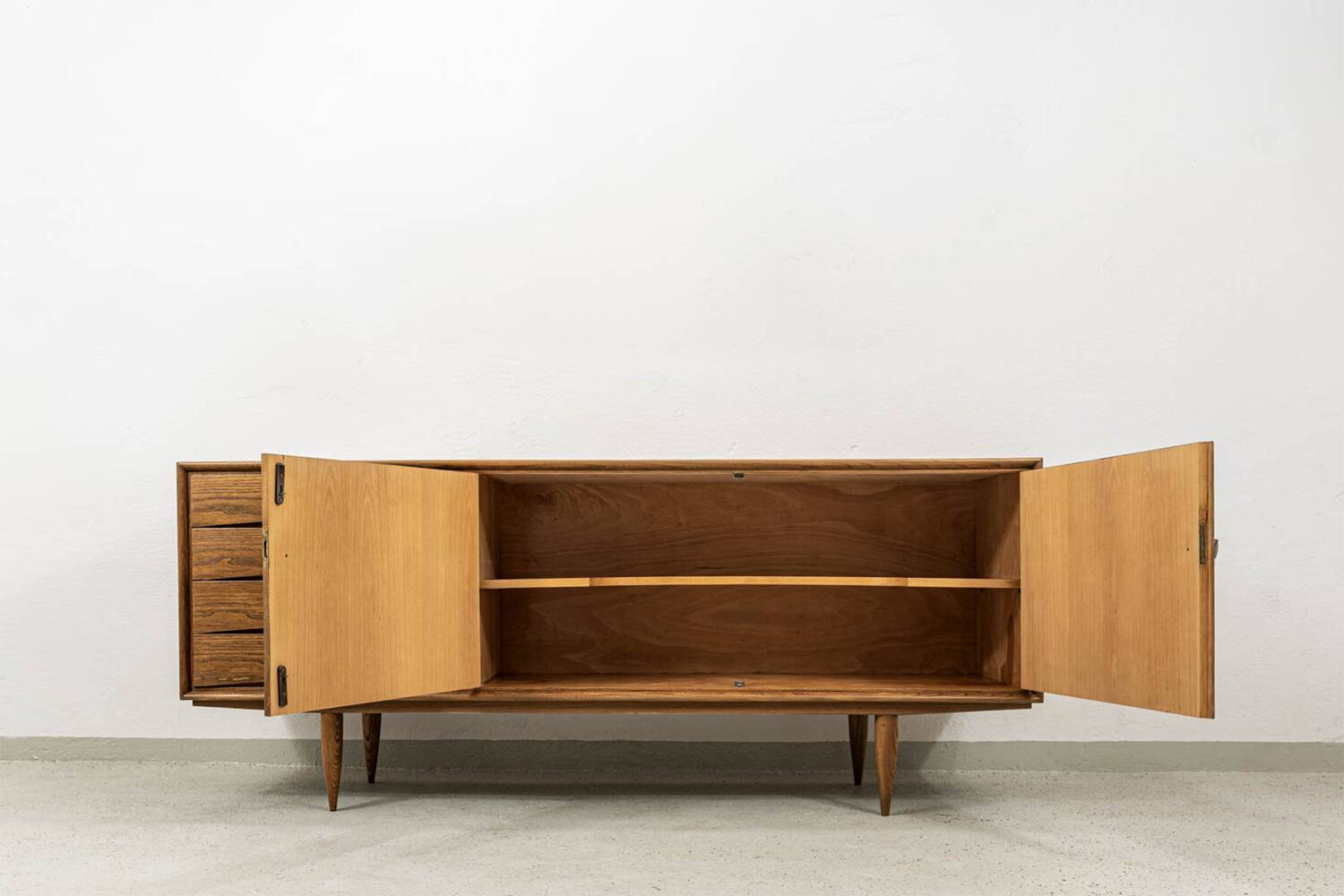 Vintage oak sideboard by Bydgoskie Fabryki Mebli, 1960, Poland