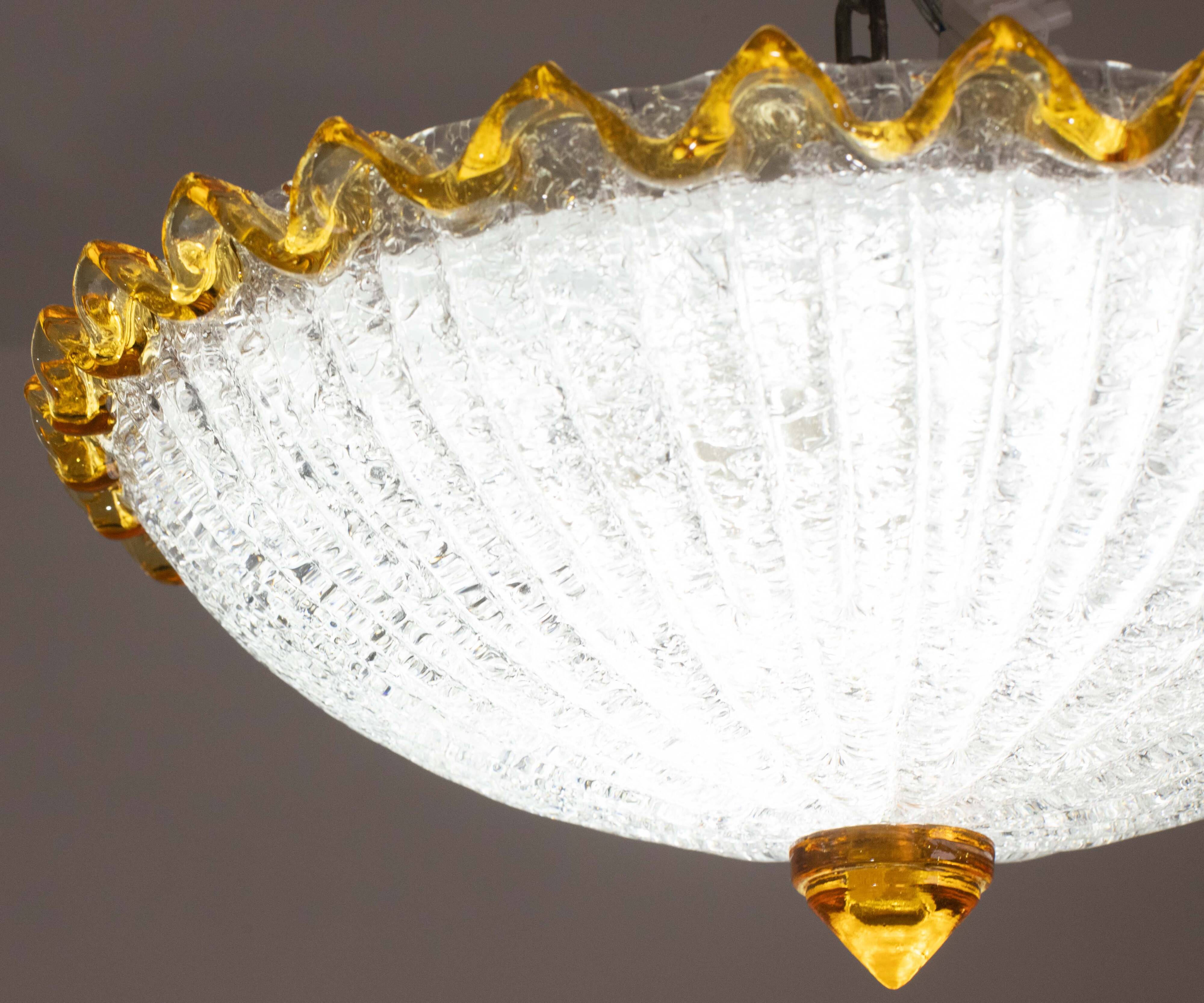 Set of 2 Italian Yellow Large Size Murano Glass Ceiling Fixture, Murano, 19