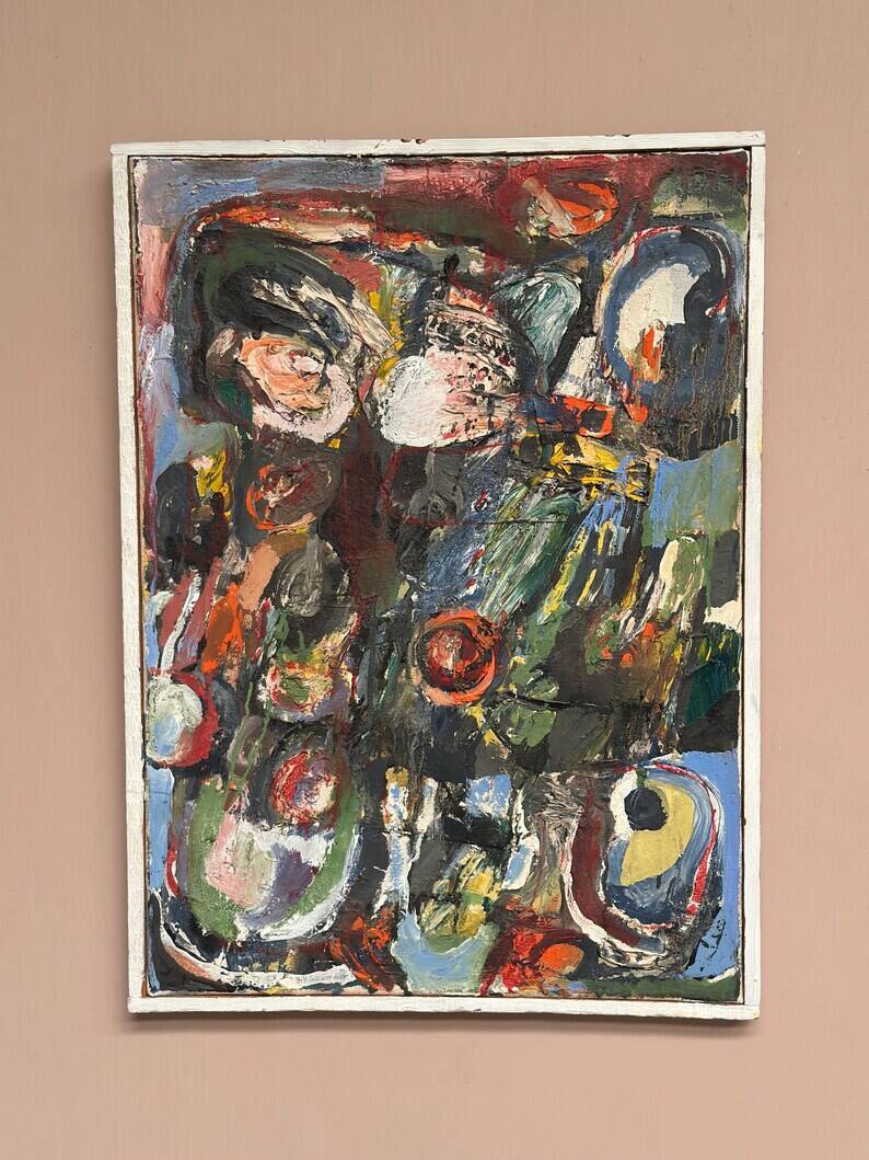 Original Swedish Oil on Canvas – “Abstract Composition” by Valter Gibson – Dated 1965 – Vintage & Framed