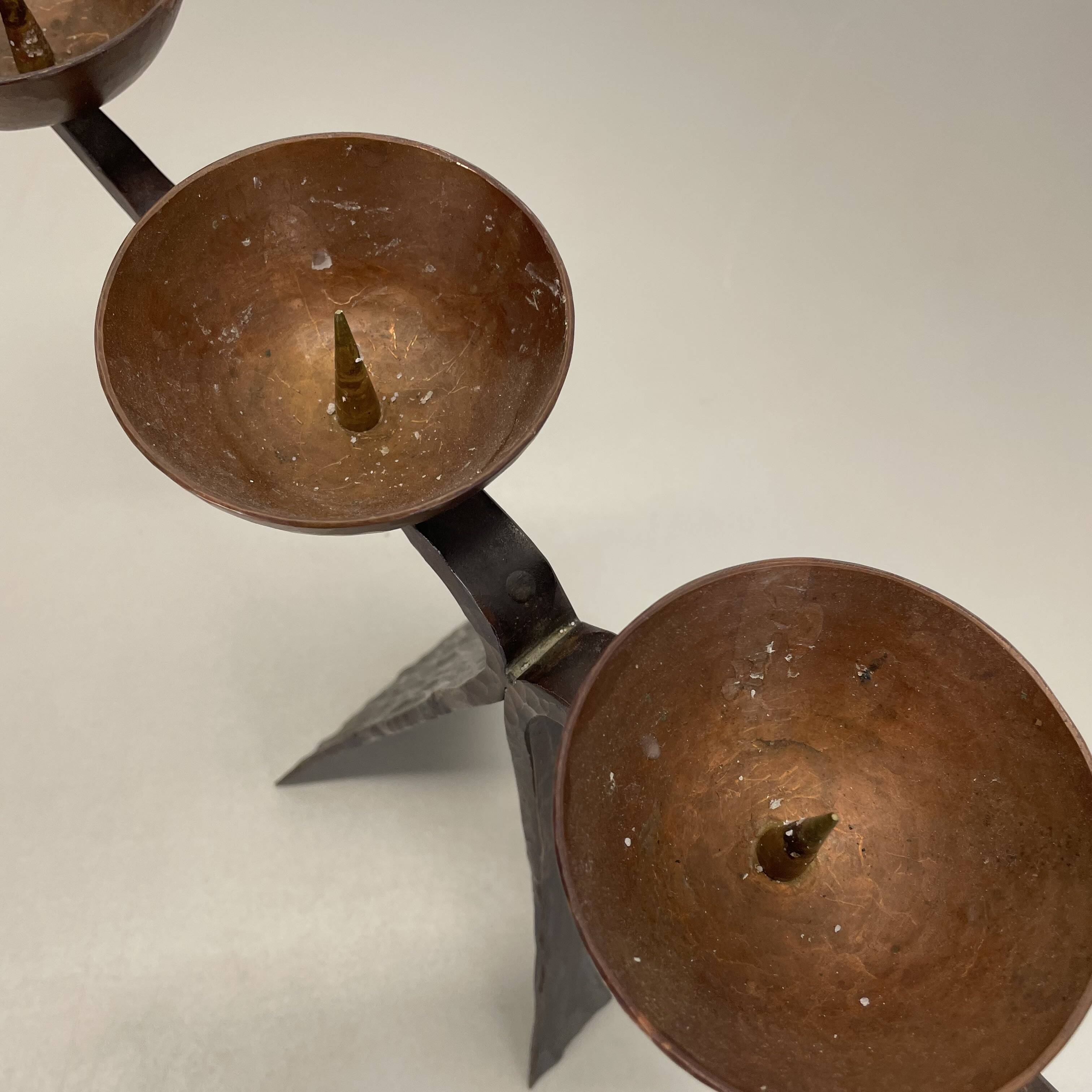 44cm Modernist Auböck Style Brutalist copper metal Candleholder, Austria 19