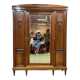 Armoire de chambre à glace d'époque Art déco en noyer et loupe d'orme