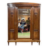 Armoire de chambre à glace d'époque Art déco en noyer et loupe d'orme