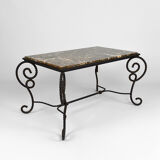 Coffee table in patinated wrought iron and marble, circa 1940