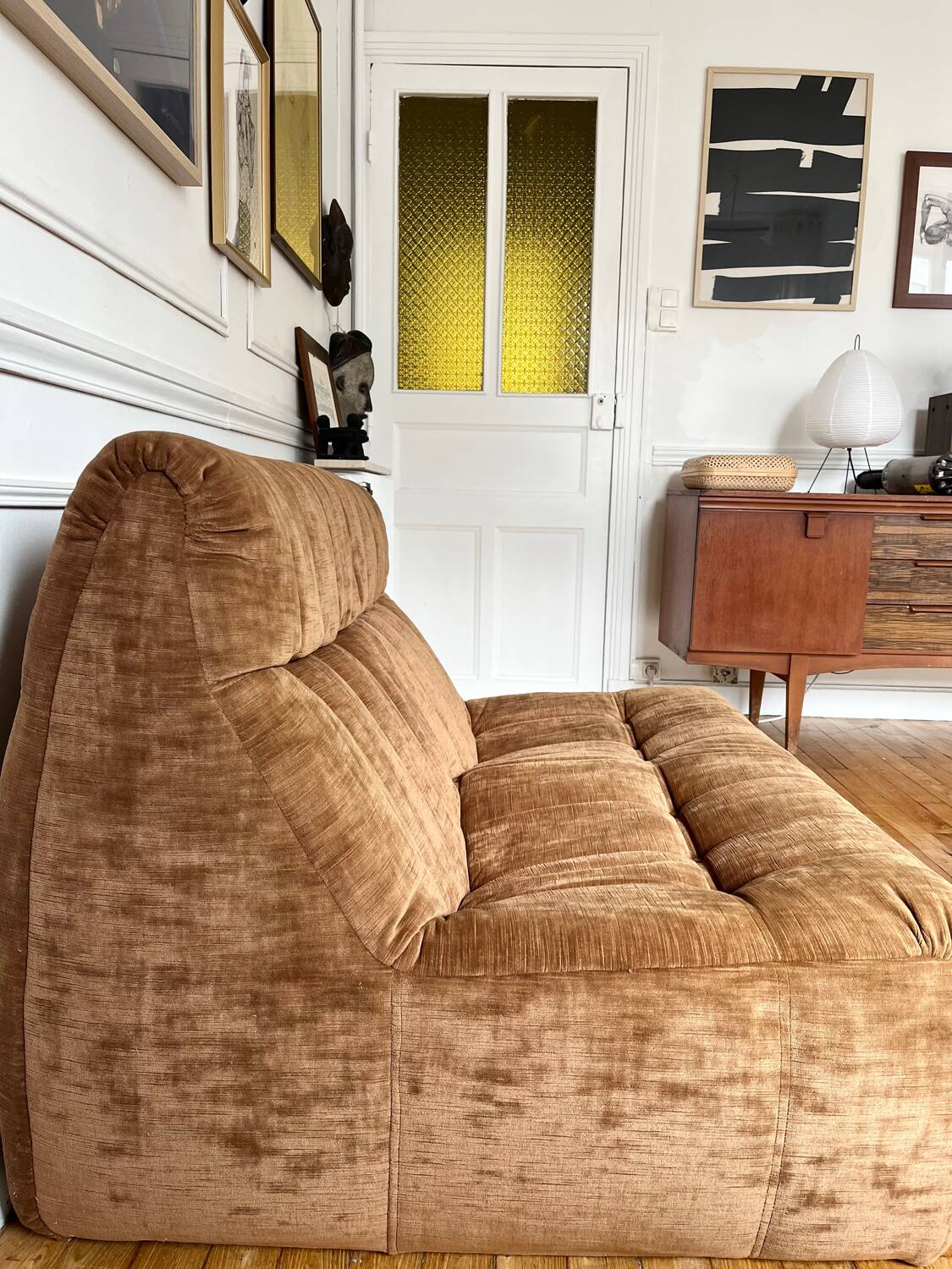 2-seater armchair in fawn velvet, Steiner edition 1970