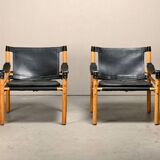 Arne Norell Sirocco Safari Lounge Chairs in Black Leather and Ash, Sweden