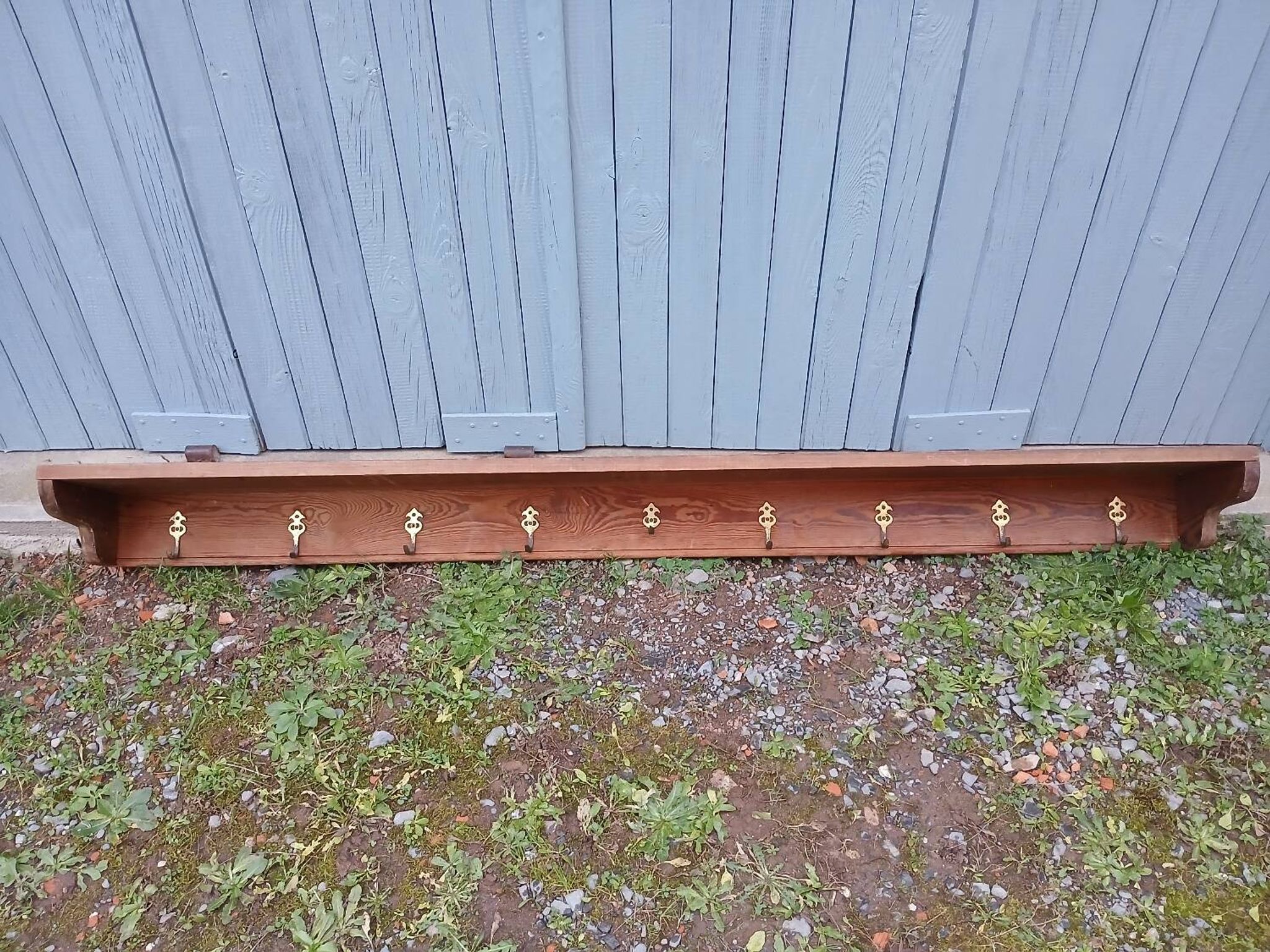 Very large antique wooden shelf/pot rack