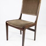 Set of five dining room chairs in dark wood and dark fabric of danish design by Farstrup, 1960s