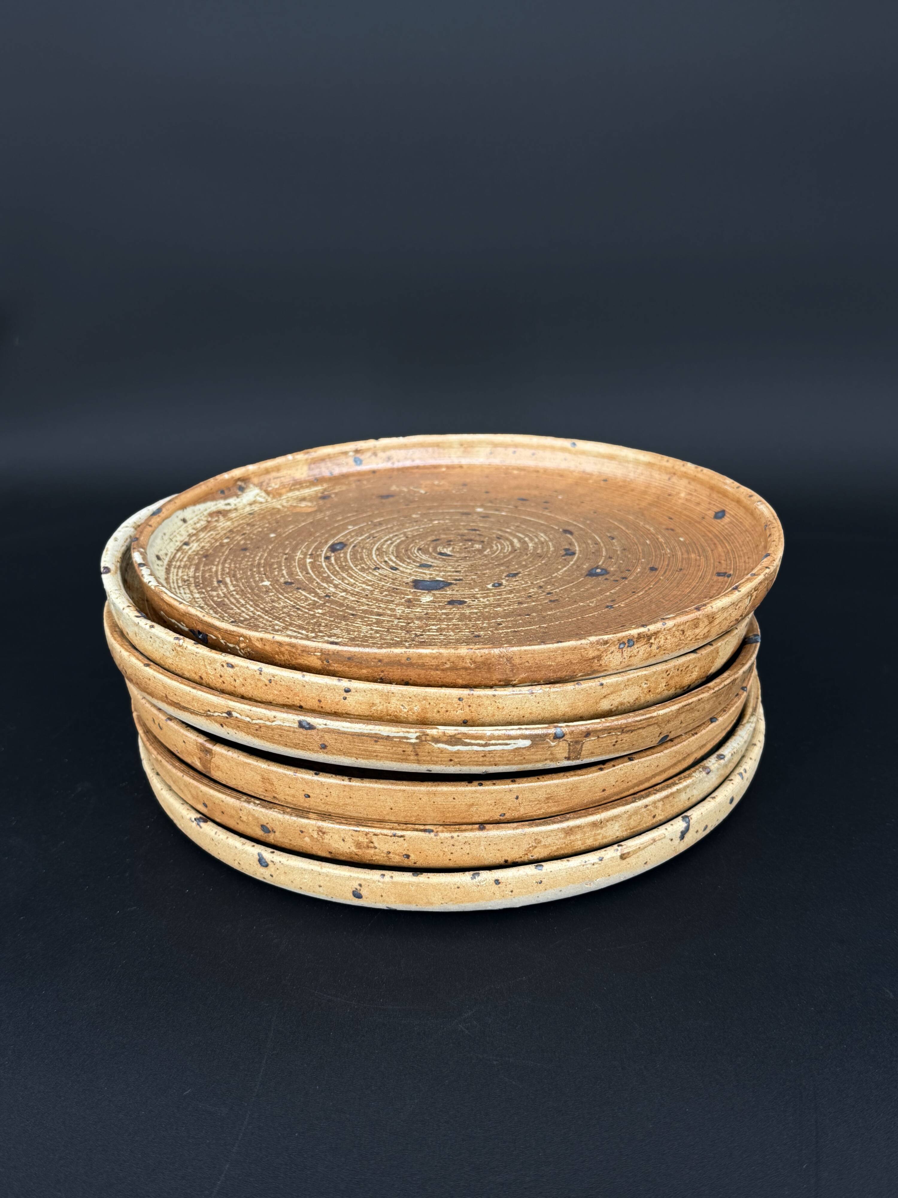 Lot de 6 assiettes en grès pyrité artisanal