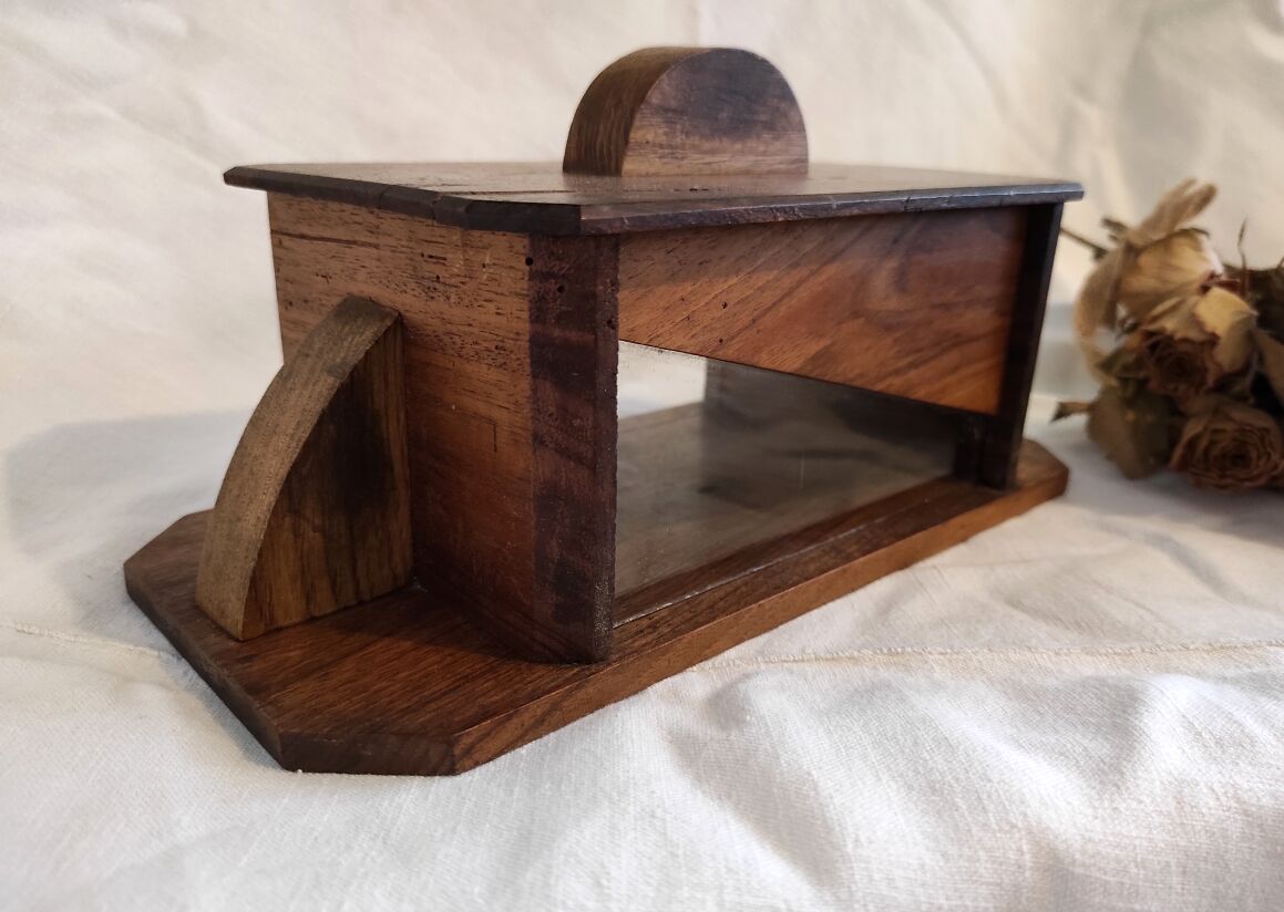 French Art Deco jewellery box handmade in wood and glass