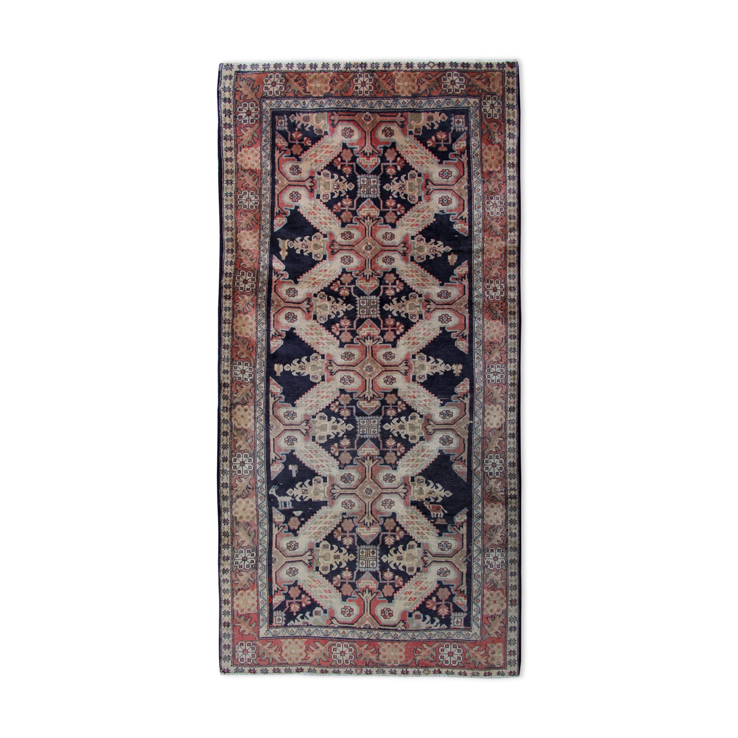 Handmade caucasian oriental wool runner rug blue traditional entranceway rug 140x300cm