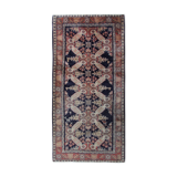 Handmade caucasian oriental wool runner rug blue traditional entranceway rug 140x300cm