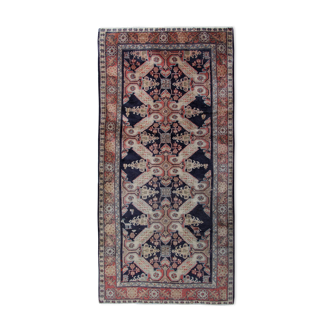 Handmade caucasian oriental wool runner rug blue traditional entranceway rug 140x300cm